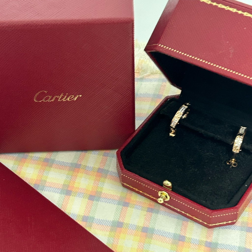 Cartier Love Collection 18k Rose Gold Full-Diamond Hoop Earrings
